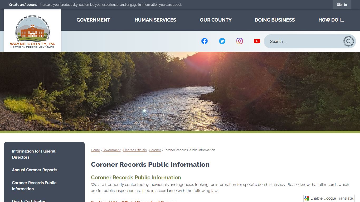 Coroner Records Public Information | Wayne County, PA
