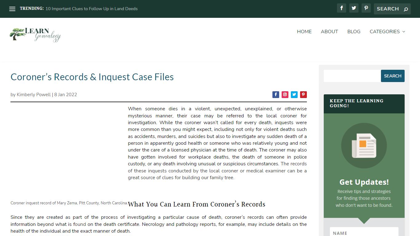 Coroner's Records & Inquest Case Files - Learn Genealogy
